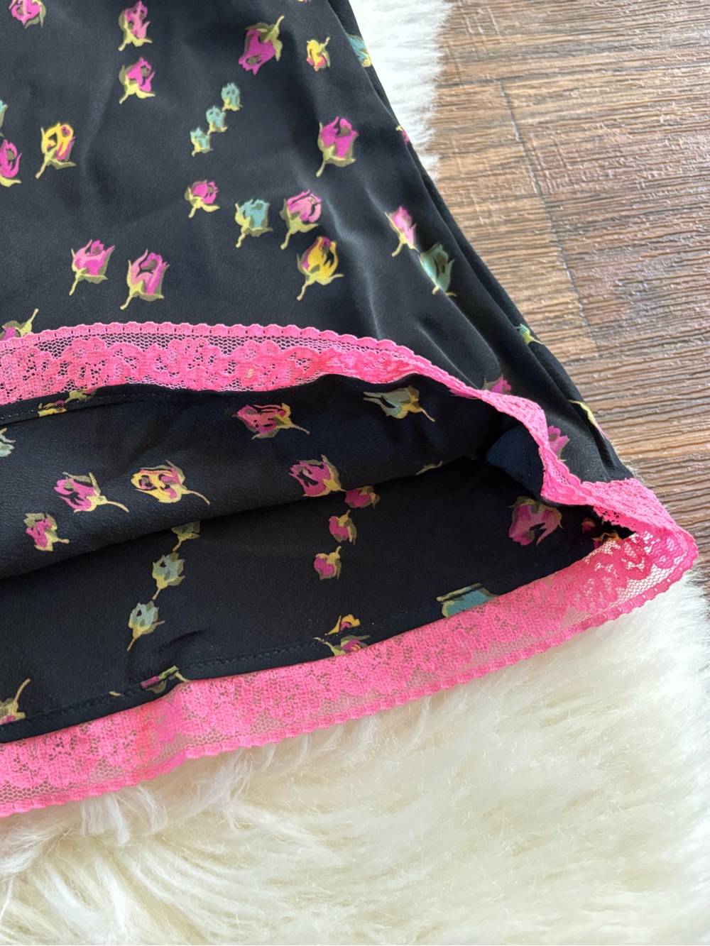 Vintage Betsey Johnson Y2K Silk Floral Maxi Gown Pink Lace Trim Size: 8 - Picture 8 of 15